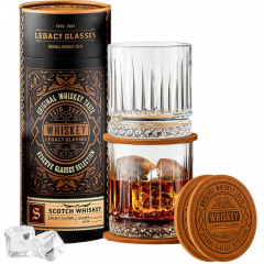 Set pahare de whisky Legacy Glasses cu coastere in cutie eleganta cilindrica