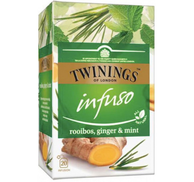 Ceai Twinings Infuzie Rooibos, Ghimbir si Menta 20 Pliculete