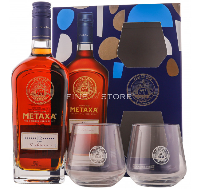 Metaxa 12 Stele Cu 2 Pahare 0.7L