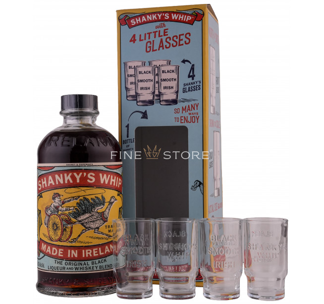 Shanky's Whip Black Irish Whiskey Liqueur Cu 4 Pahare 0.7L