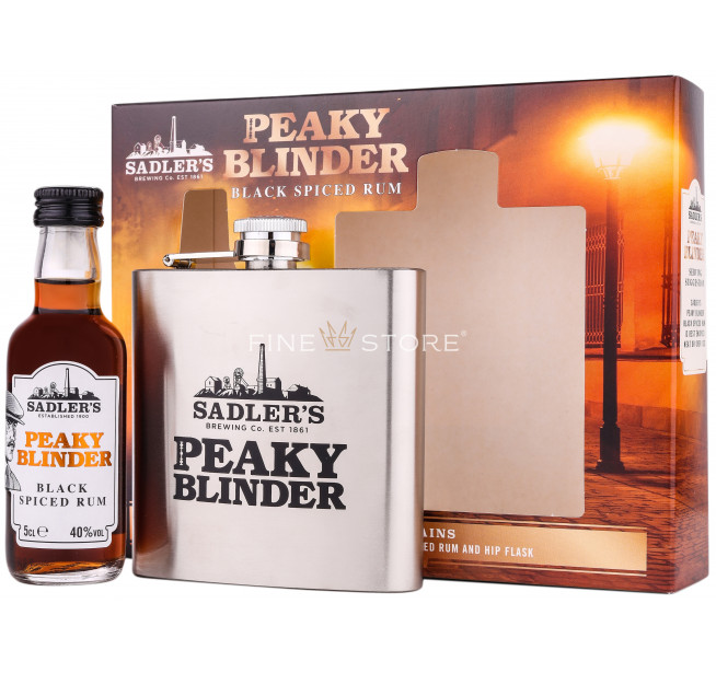 Peaky Blinder Black Spiced Rum Cu Hip Flask Cadou 0.05L