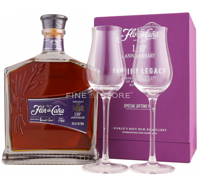 Flor De Cana 130 Ani Anniversary Cu 2 Pahare 0.7L