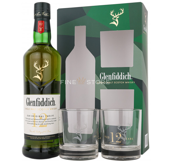 Glenfiddich 12 Ani cu 2 Pahare 0.7L